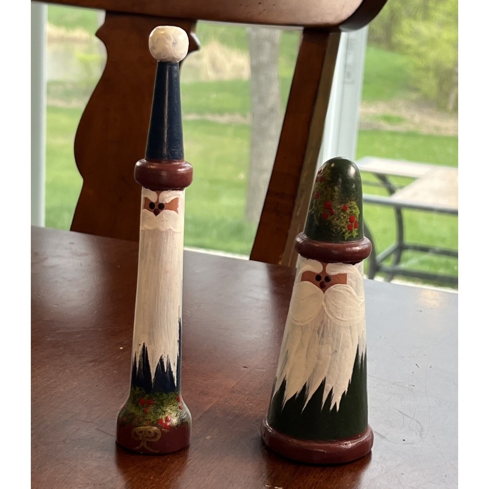 Vintage Wood Wooden‎ Hand Painted Primitive Santa Figurines Folk Art Christmas